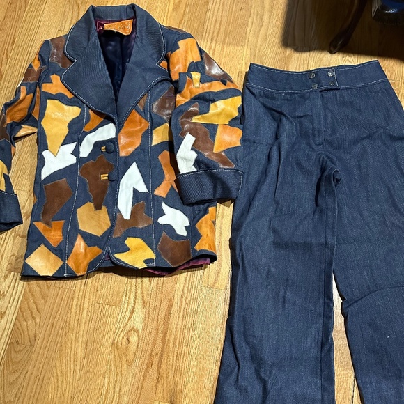 Vintage 1970's Denim & Leather Patchwork Suit